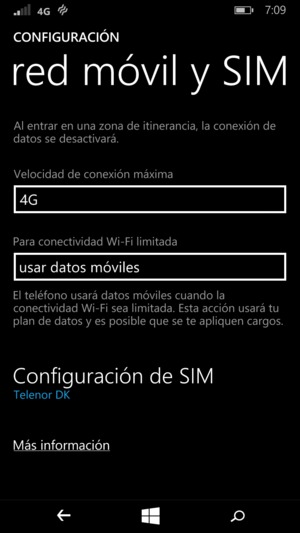 Desplácese y seleccione Configuración de SIM