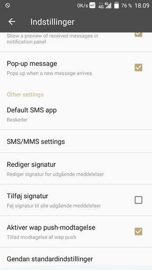 Vælg SMS/MMS settings