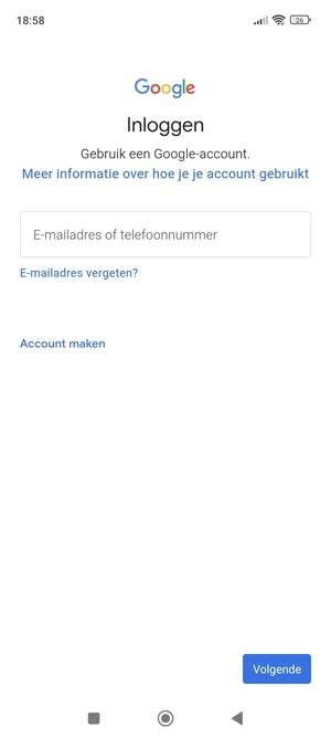 Voer uw Gmail adres in en selecteer Volgende