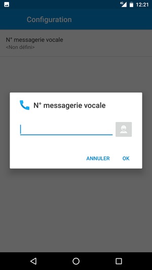 Saisissez le N° messagerie vocale et sélectionnez OK