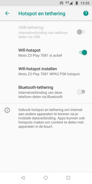 Uw telefoon is nu geïnstalleerd voor gebruik als modem