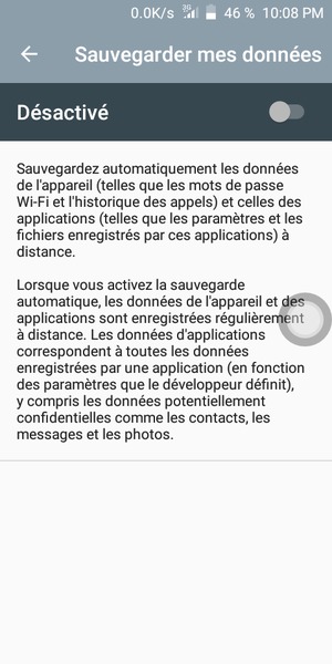 Activer le Sauvegarder mes données