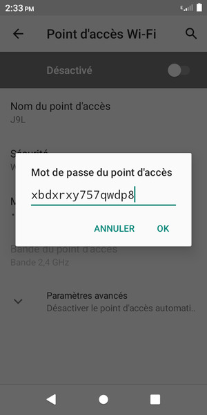 Saisissez un mot de passe de hotspot Wi-Fi d'au moins 8 caractères et sélectionnez OK