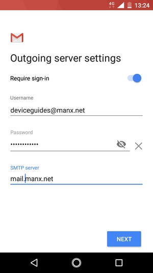 Enter Outgoing server address and select NEXT