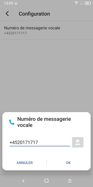 Saisissez le Numéro de messagerie vocale et sélectionnez OK