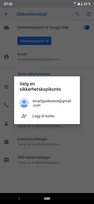 Velg sikkerhetskopi-kontoen din