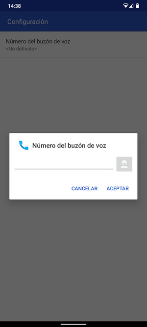 Introduzca el Número del buzón de voz y seleccione ACEPTAR