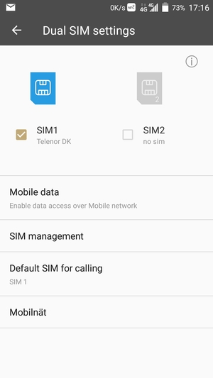 Välj SIM1 eller SIM2 och välj Mobilnät