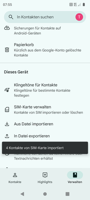 Ihre Kontakte werden in Ihrem Google Konto gespeichert und auf Ihrem Handy gespeichert, wenn Google das nächste Mal synchronisiert wird.