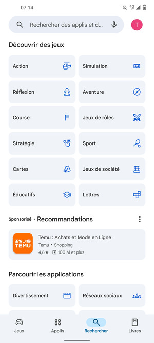 Sélectionnez la barre de Recherche