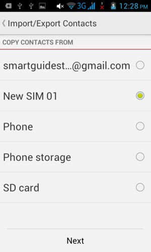 Select the SIM card and select Next