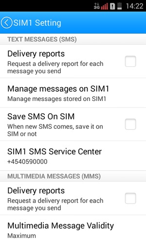 Select SIM1 SMS Service Center or SIM2 SMS Service Center