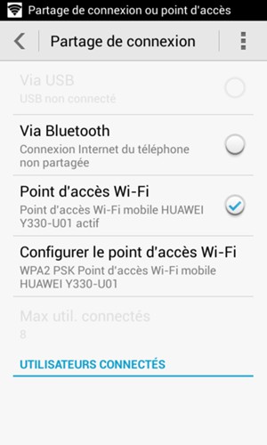 Votre téléphone est maintenant configuré pour être utilisé comme modem