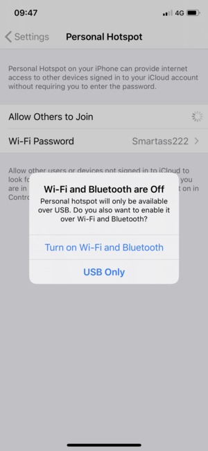 Select Turn on Wi-Fi and Bluetooth