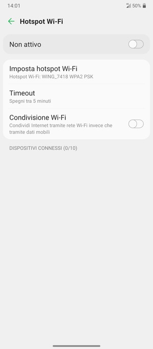 Seleziona Imposta hotspot Wi-Fi