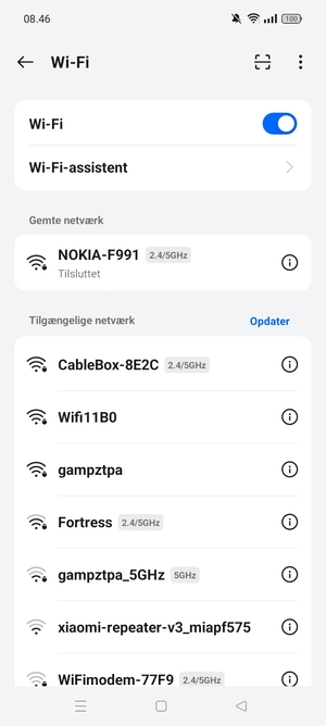 Du er nu tilsluttet Wi-Fi netværket