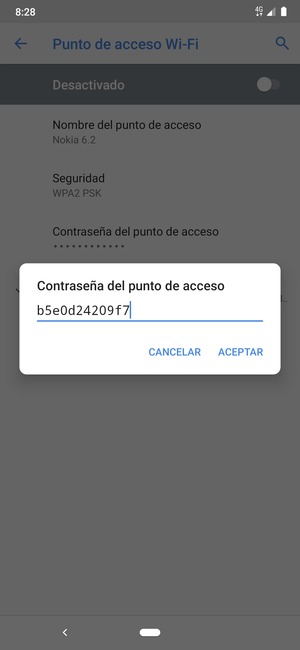 Introduzca una contraseña de punto de acceso Wi-Fi de al menos 8 caracteres y seleccione ACEPTAR