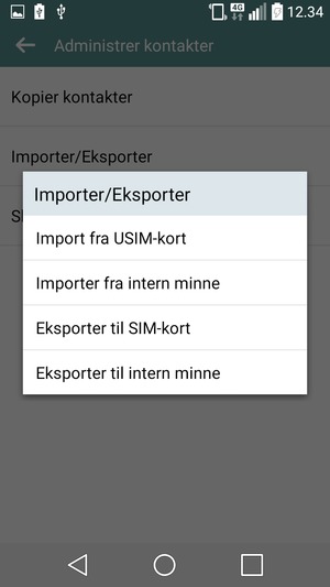 Velg Importer fra USIM-kort