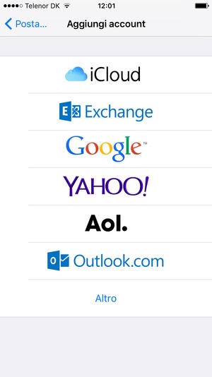 Seleziona Google per Gmail o Outlook.com per Hotmail
