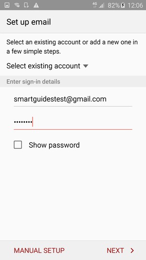 Enter your Email address and Password. Select MANUAL SETUP