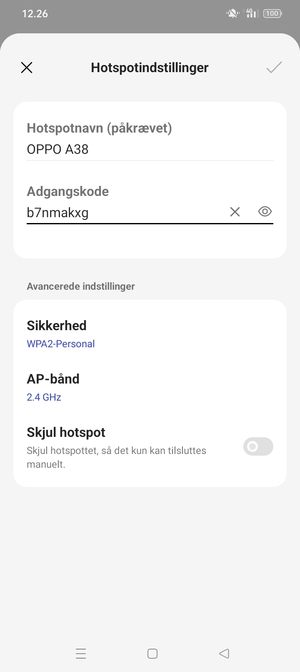 Indtast en Wi-Fi-hotspot adgangskode på minimum 8 tegn og vælg OK