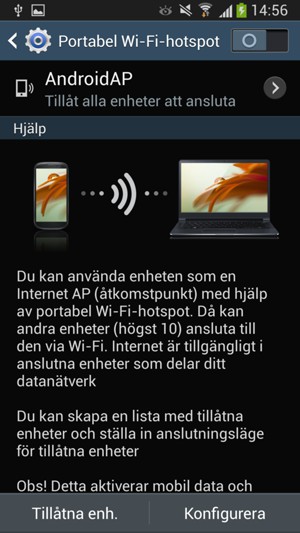 Aktivera Portabel Wi-Fi-hotspot / Mobile hotspot / Wi-Fi-hotspot