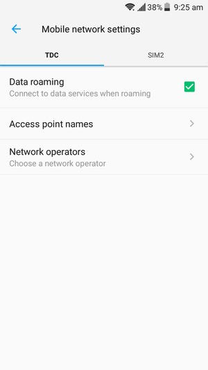 Select SIM1 or SIM2  and uncheck the Data roaming checkbox