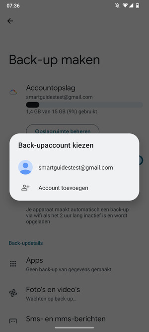 Selecteer uw back-up-account