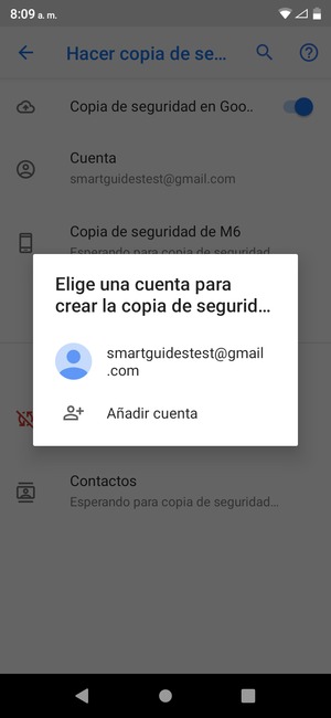 Seleccione su cuenta de copia de seguridad