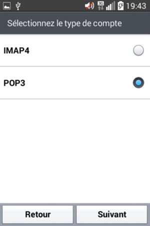 Sélectionnez IMAP4 ou POP3 et sélectionnez Suivant