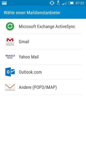 Wählen Sie Gmail oder Outlook.com (Hotmail)