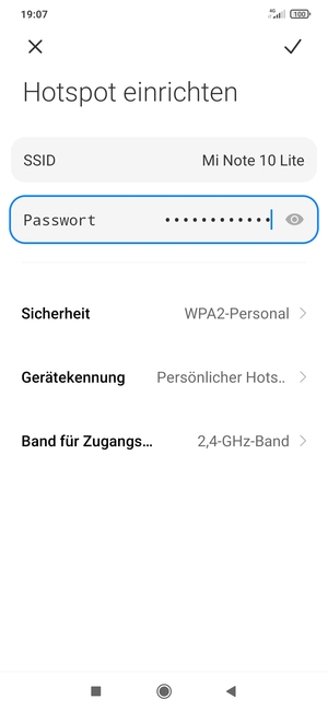 Geben Sie eine WLAN-Hotspot-Passwort mit mindestens 8 Zeichen ein und wählen Sie SPAREN