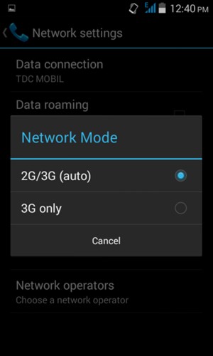 Select 3G only to enable 3G and 2G/3G (auto) to enable 2G/3G