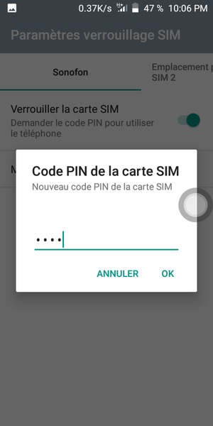 Saisissez votre Nouveau code PIN de lar carte SIM et sélectionnez OK