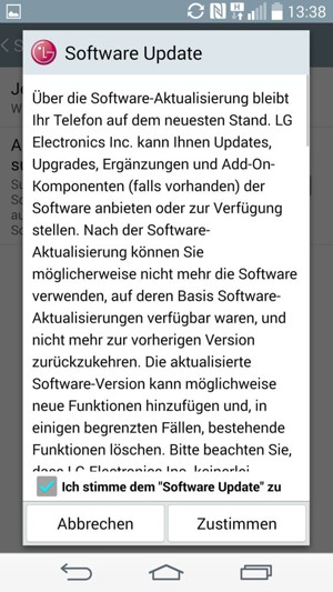 Aktivieren Sie das Kontrollkästchen Ich stimme dem "Software Update" zu  und wählen Sie Zustimmen