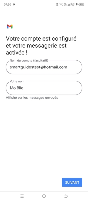 Donnez un nom à votre compte et saisissez votre nom. Sélectionnez SUIVANT