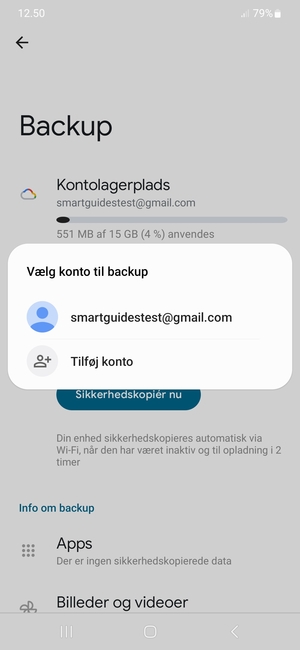 Vælg din sikkerhedskopi-konto