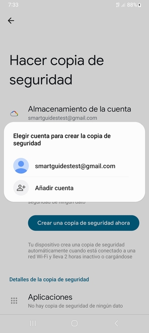 Seleccione su cuenta de copia de seguridad