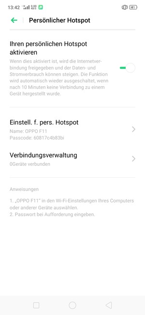 Ihr Handy ist jetzt für die Verwendung als Modem eingerichtet