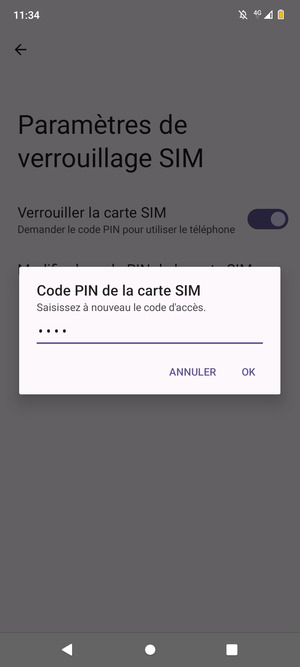 Veuillez confirmer votre nouveau PIN code de la carte SIM et sélectionner OK