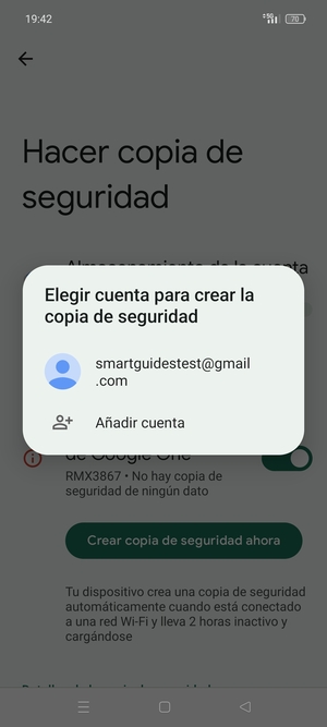 Seleccione su cuenta de copia de seguridad