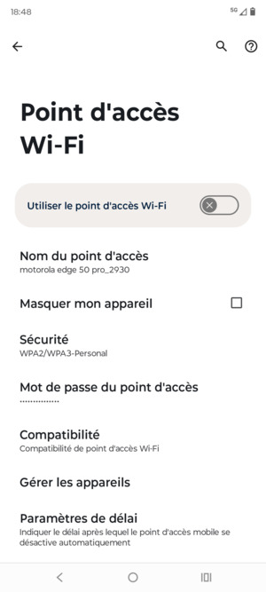 Sélectionnez Mot de passe du point d'accès