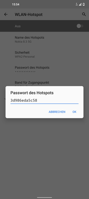 Geben Sie eine WLAN-Hotspot-Passwort mit mindestens 8 Zeichen ein und wählen Sie OK