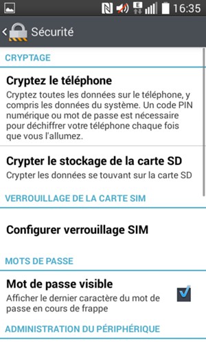 Sélectionnez Configurer verrouillage SIM