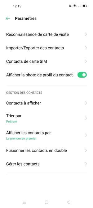 Sélectionnez Contacts de carte SIM