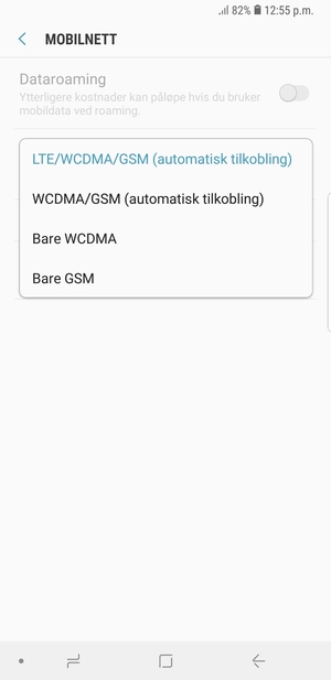 Velg Bare GSM for å aktivere 2G