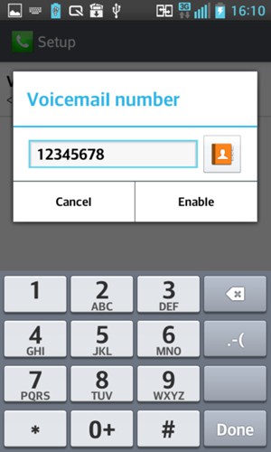 Enter the Voicemail number and select Enable