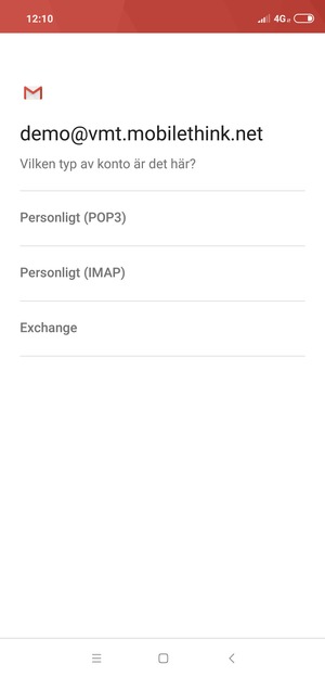 Välj Personligt (POP3) eller Personligt (IMAP)