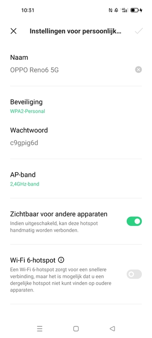 Voer een wachtwoord van een WiFi-hotspot in van ten minste 8 tekens en selecteer OK