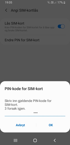 Skriv inn gjeldende PIN-kode for SIM-kort og velg OK